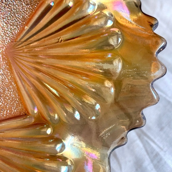 Vintage Carnival Glass Dish Amber Orange Gold Iridescent - Picture 6 of 9